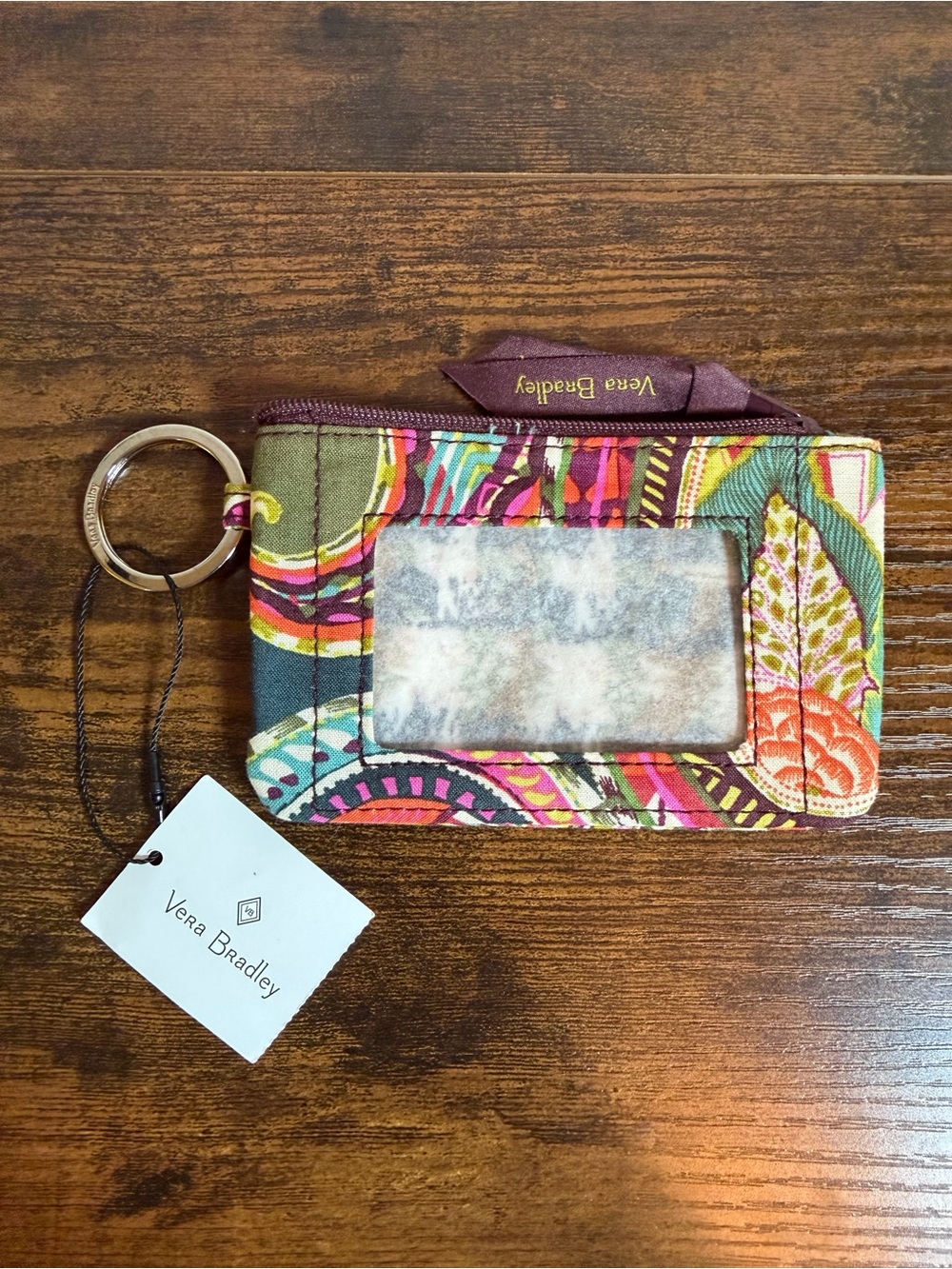 Vera Bradley Multicolor Paisley ID Wallet in Green, Pink & Orange